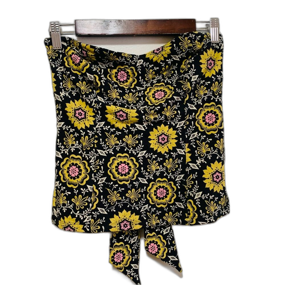 Free People Daisy Change Floral Strapless Top - Black and Yellow size small